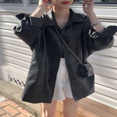  여성 봄 가을 간절기 페이크 레더 가죽자켓 데이트룩