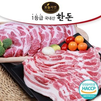 오늘자연 [냉장][오늘자연] 국내산 1등급 한돈 냉장삼겹살 500g+냉장생목살 500g(구이용)