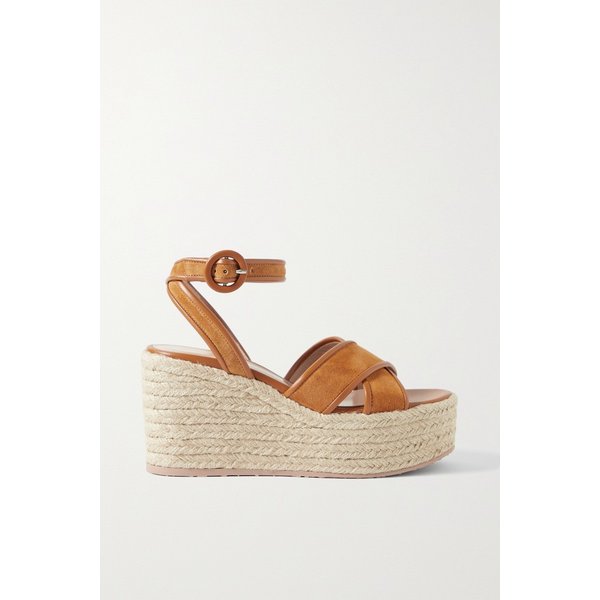 45 Leather-trimmed Suede Wedge Espadrilles 탠 브라운 38063312420871936