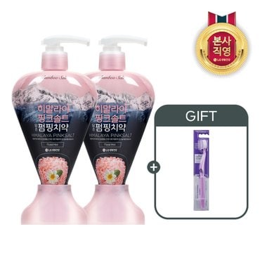 엘지생활건강 히말라야핑크솔트 펌핑치약 플로럴 285g X 2개 + (증정)퍼플 화이트닝칫솔 1입