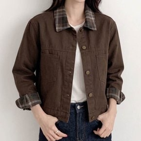 클라시코 체크배색 코튼 자켓_F5097