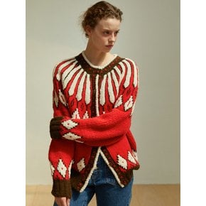 Terry Ethnic Alpaca Wool Cardigan (Red)