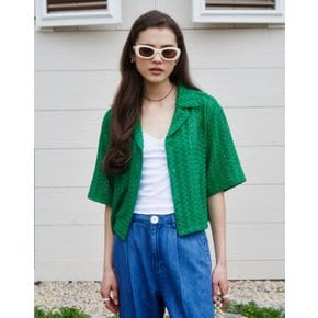 Open Collar Crop Shirt_GREEN EPSH3E006E2