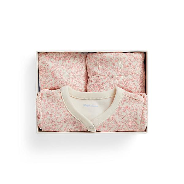 랄프 로렌 베이비 여아 스트로베리 프린트 코튼 쓰리피스 기프트 세트(CWPO2STF0520076999)