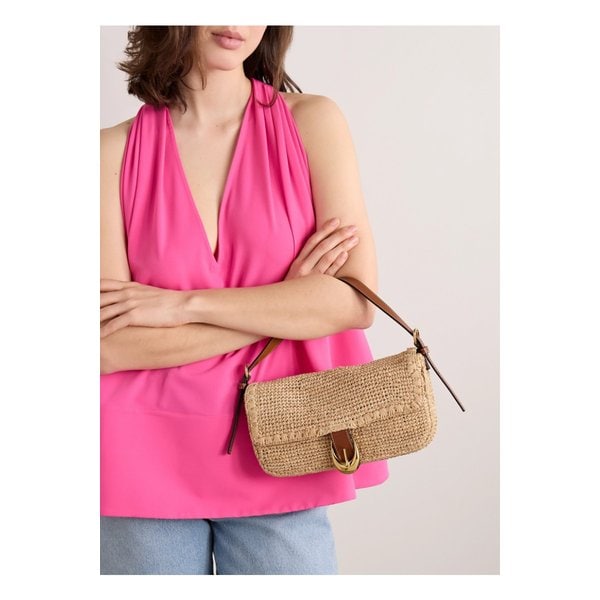 스타우드 할로 버클 가죽 트리밍 라피아 숄더 백 뉴트럴 1647597357747060