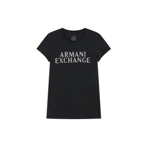 AX 여성 도트 로고 숏 슬리브 티셔츠_블랙(A423330503)