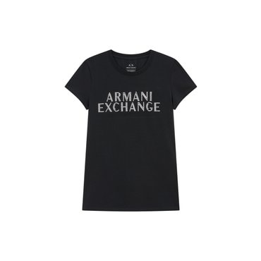 ARMANI EXCHANGE AX 여성 도트 로고 숏 슬리브 티셔츠_블랙(A423330503)