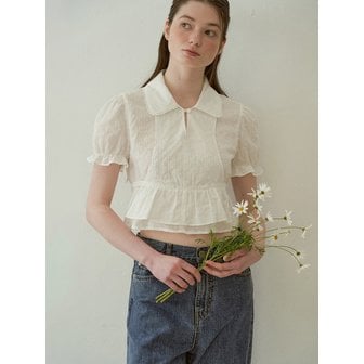 쟈습 Alice Crop Ruffle Blouse (White)