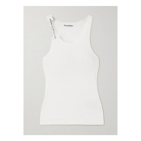 체인 장식 골지 코튼 탱크 탑 화이트 1647597331722481