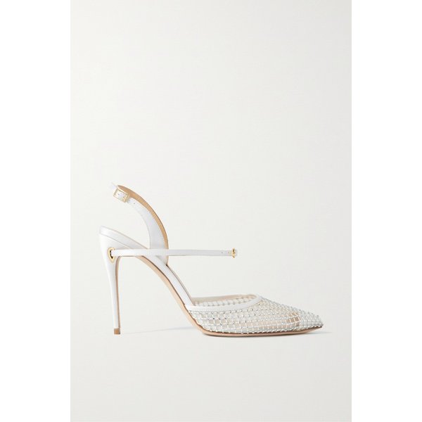제니퍼 차만디 비토리오 크리스털 장식 메시 새틴 슬링백 펌프스 105mm 화이트 1647597326081230