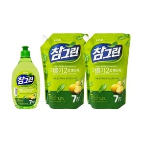 참그린 주방세제 녹차 기름기 2X 뽀드득 용기 500g + 리필 1.2L x2