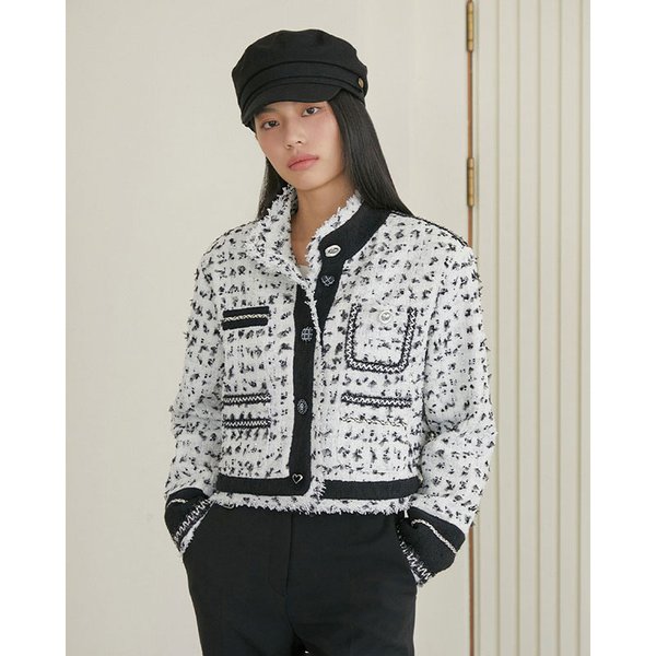 [시흥점] 여성 단추 포인트 하이넥 트위드 자켓  (ES1WJ661)