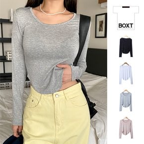 밑단굴림 라운드넥 크롭탑 레이어드 티셔츠 ro73