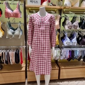 기본 베이직 깔끔한 선염 면 체크 모던 여성 원피스 잠옷 가운(VGN4253)
