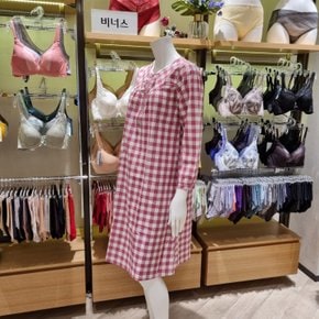 기본 베이직 깔끔한 선염 면 체크 모던 여성 원피스 잠옷 가운(VGN4253)