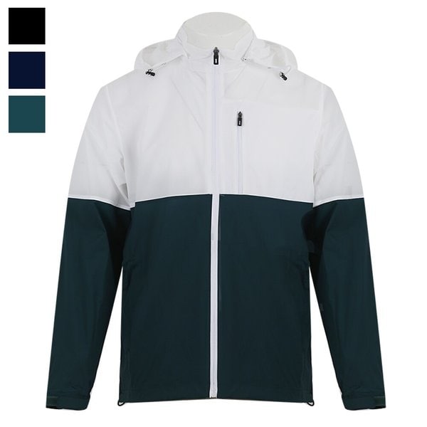 남자 사방스판 배색 후드 바람막이 집업 점퍼 MJ-JUS-Q004-청록