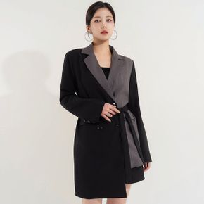 마티스 스트라이프 배색 벨트 언발자켓_P437764833