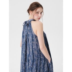 Water AOP halterneck long dress_Blue