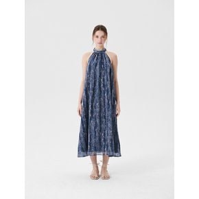 Water AOP halterneck long dress_Blue