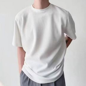 남성 와플 반팔티 메쉬 라운드넥 티셔츠 데일리 홈웨어