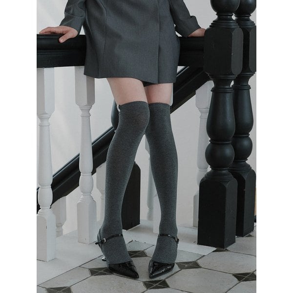 Knee High Labeled Socks - Grey,Black