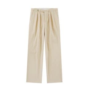 [Easy line] Cotton Two Pleated Wide Chino Pants (Beige)