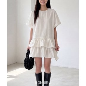 2단 캉캉 미니 원피스 반팔 루즈핏 데이트룩 여름 퓨어 휴양지룩 A라인 프릴 러플룩