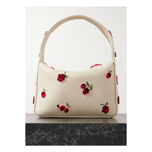 케이트 엘레나 스몰 자수 아플리케 텍스처 가죽 숄더 백 크림 46376663162861068