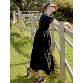 Bloom shirring long dress (black)