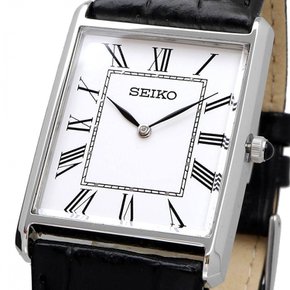 [세이코] SEIKO 손목시계 맨즈 스퀘어 디자인 쿼츠 SWR049 화이트 다이얼×블랙 가죽 밴드 []