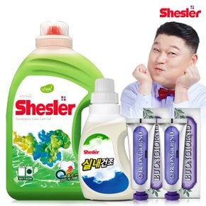 강호동의 쉬슬러 액상 세제 유칼립투스 3.05L 1개+실내건조전용 650ml 1개+잇몸케어 치약 100g 2개.