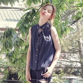 TIED SLEEVELESS BLOUSE_NAVY[A]