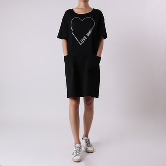 모스키노 러브모스키노 하트 로고 반팔 원피스 WVH0401S3218 블랙 Heart Logo Dress