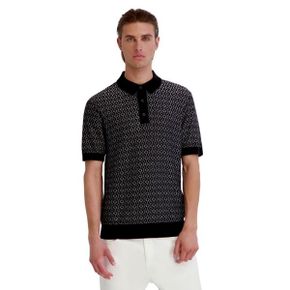 칼라거펠트 맨즈 지오메트릭 3-Button Placket 폴로 셔츠 - 블랙 27266967 1386874