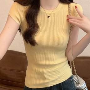 헤시아 슬림 골지 반팔 니트 티셔츠_P368865188