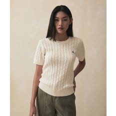 [공식브랜드] [여성] 코튼 케이블 크루넥 반팔 스웨터 (화이트) (BBWRWB201AAFM)