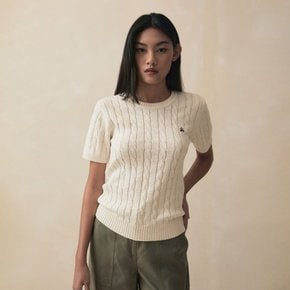 [공식브랜드] [여성] 코튼 케이블 크루넥 반팔 스웨터 (화이트) (BBWRWB201AAFM)