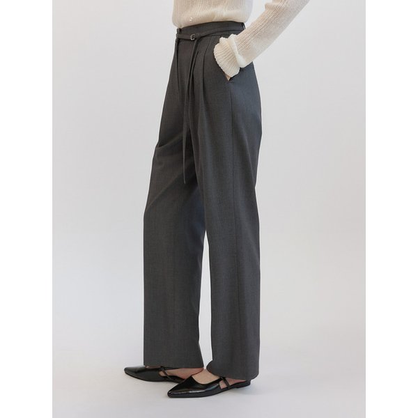 Wool Blend Belted Two Tuck Slacks Grey AT5PAF090GE