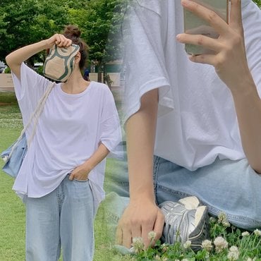 핫핑 [루즈함/데일리템] 여리여리핏2 오버핏 롱반팔티셔츠(44~120) H_TS3529