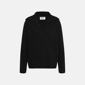 울 스팽글 케이블 카라넥 니트 BE26A3FRP3899