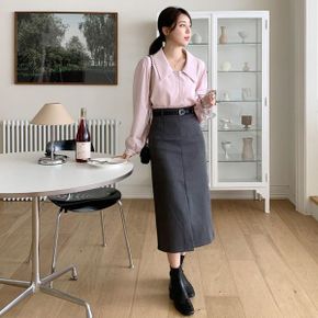 여자 봄 출근룩 앞트임 슬릿 H라인 벨티드 롱스커트_P353910884