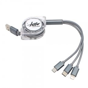 MBF-USB3IN1GY 그레이 2.1A 3in1 자동감김 충전케이블