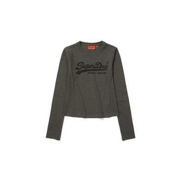 SUPERDRY W 빈티지 빅 로고 크롭 긴팔 티셔츠(SDFTGDO05DGR)