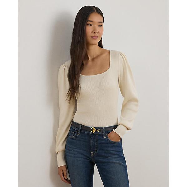 리브 니트 퍼프 슬리브 스웨터(WMLRSWES6820660101)