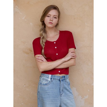 르스튜디오 GOLJI CROP SUMMER CARDIGAN RED