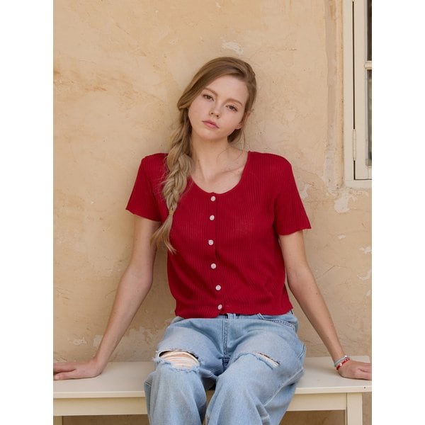 GOLJI CROP SUMMER CARDIGAN RED