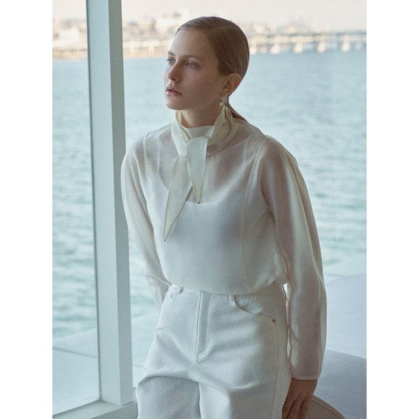 Sheer Tie-neck Blouse_ 2color