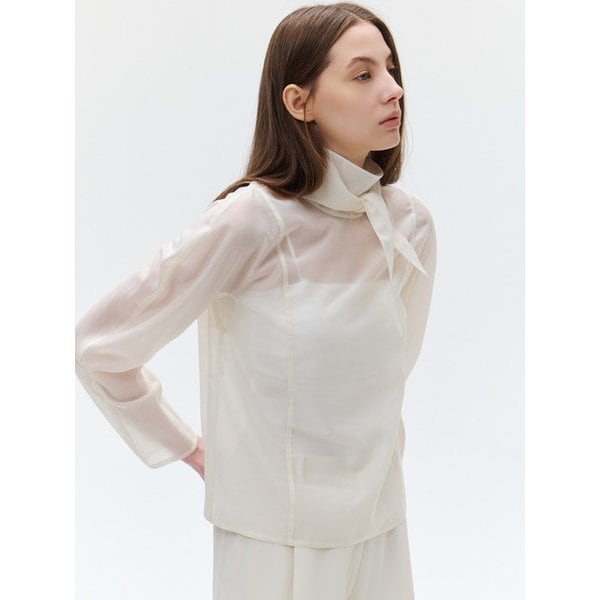 Sheer Tie-neck Blouse_ 2color