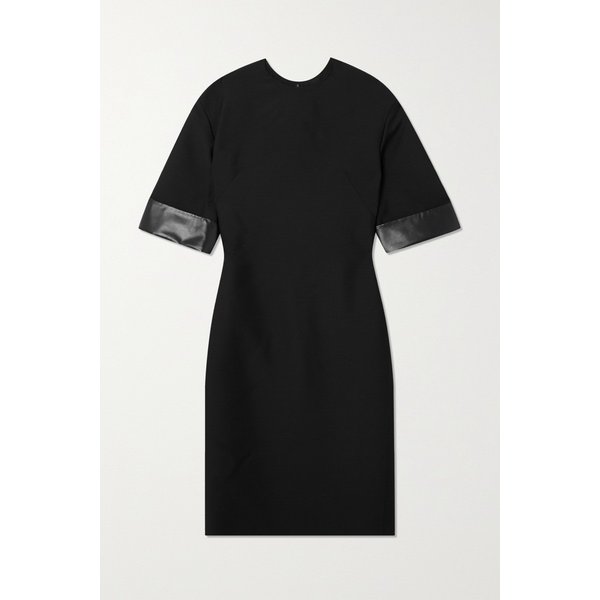 Leather-trimmed Wool And Silk-blend Crepe Dress 블랙 10163292708819441