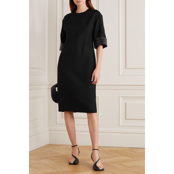 Leather-trimmed Wool And Silk-blend Crepe Dress 블랙 10163292708819441